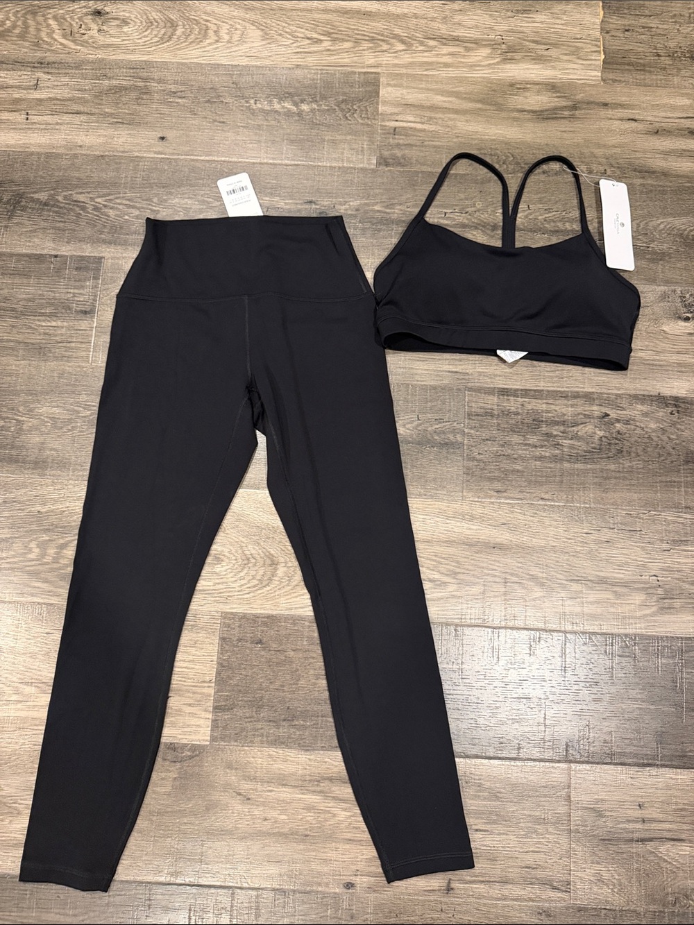 NWT CRZ YOGA Matching Set High Waisted Leggings & Scoop Neck Sports Bra M Black